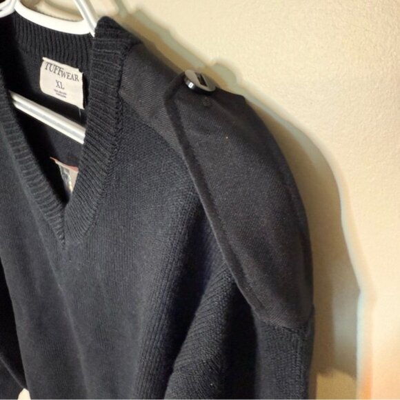 TUFFWEAR New Mens Knit Military Sweater Button Epaulets Shoulders Elbows Navy - Picture 4 of 13